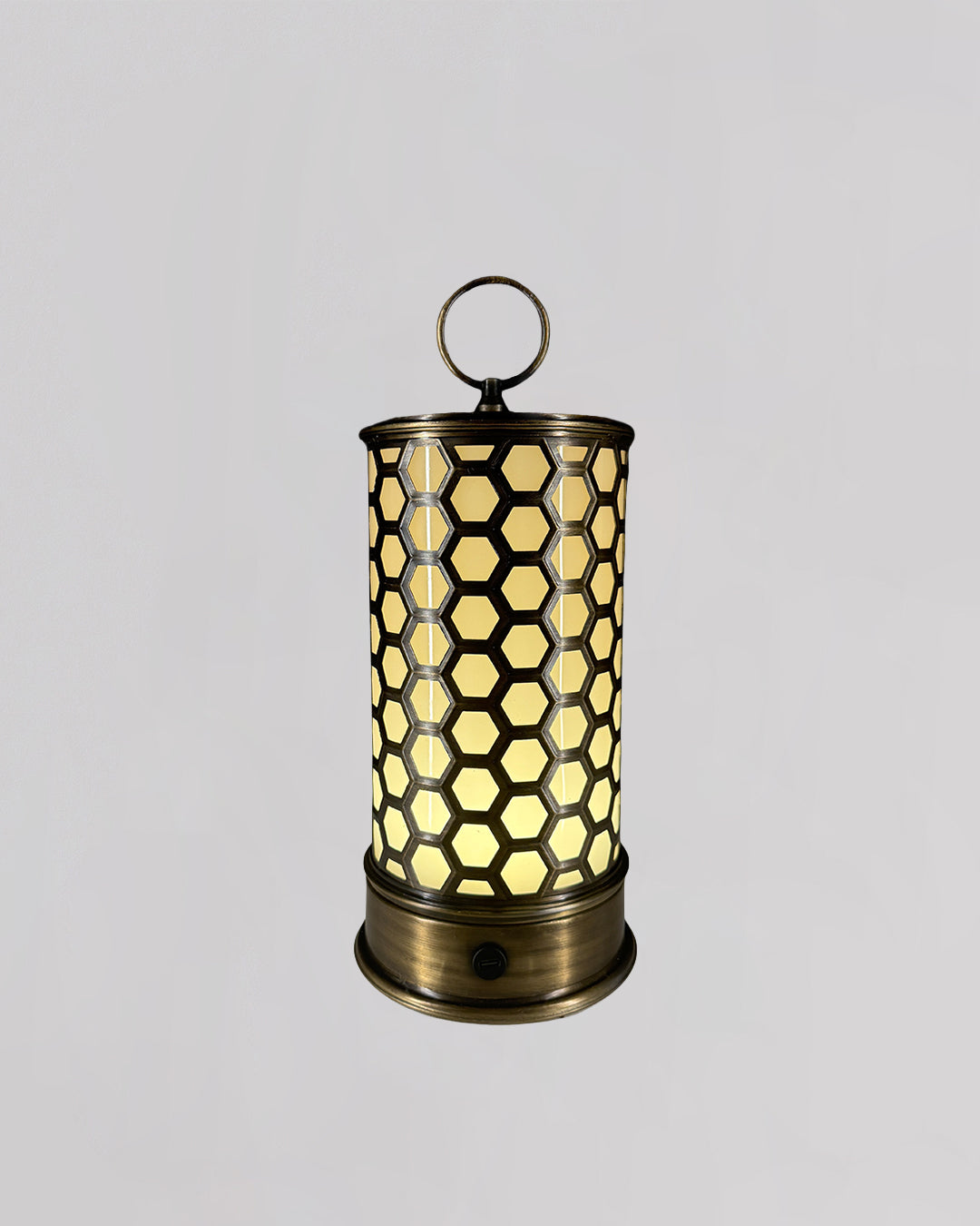 Decorative lantern with hexagonal pattern on a gray background