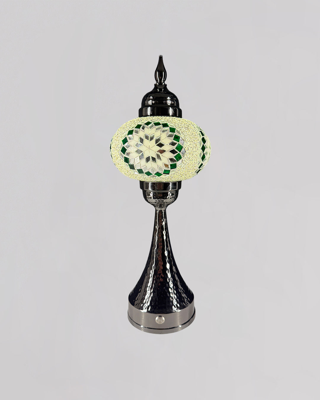 Decorative lamp with a mosaic design on a gray background