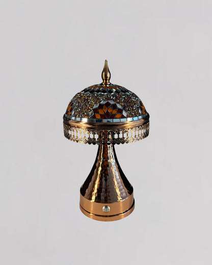 Decorative lamp with intricate design on a gray background