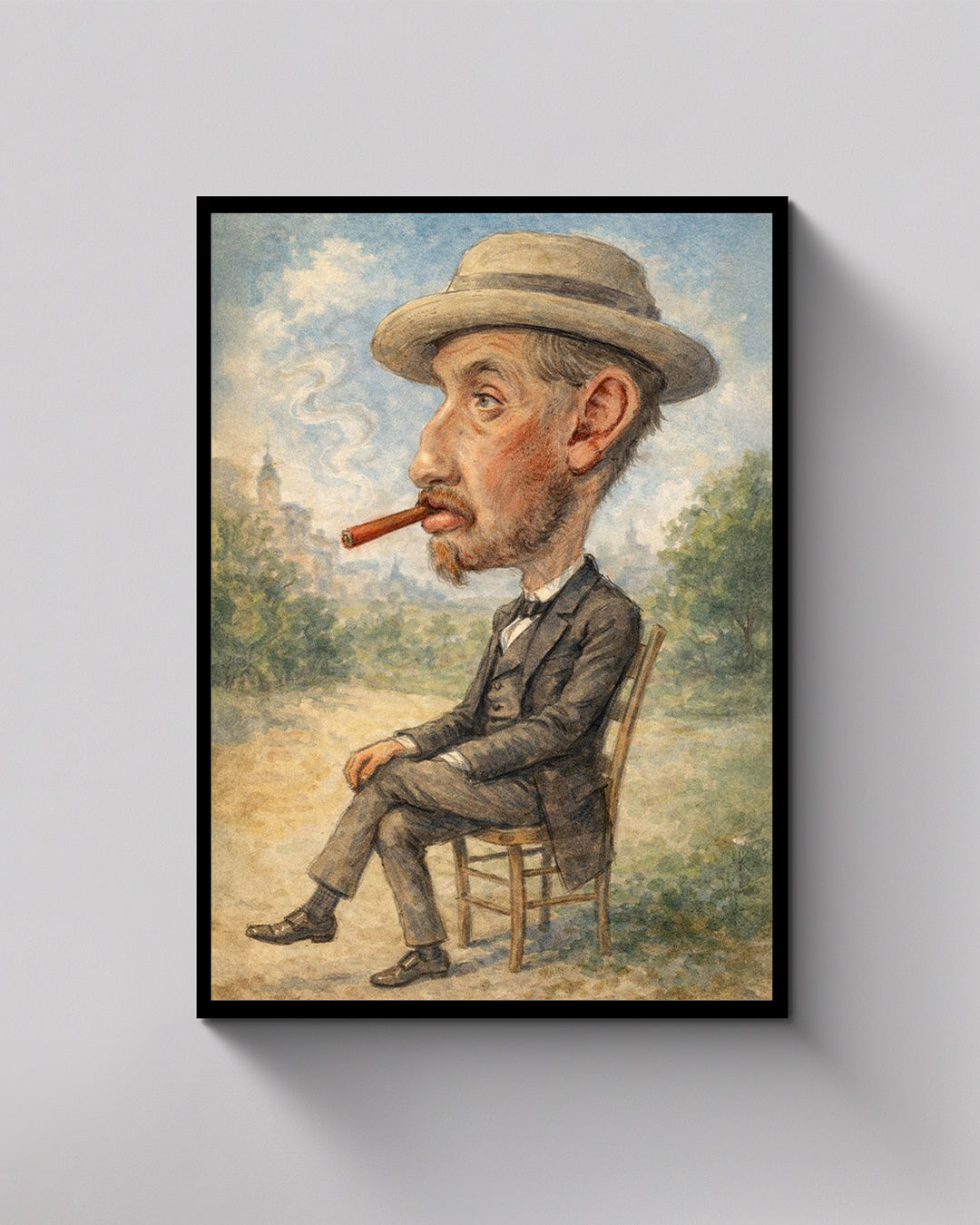 Karikatur eines Mannes mit einer großen Zigarre