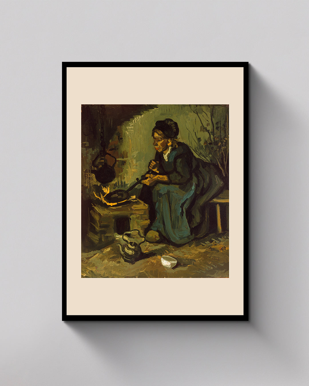 Peasant Woman Cooking by a Fireplace