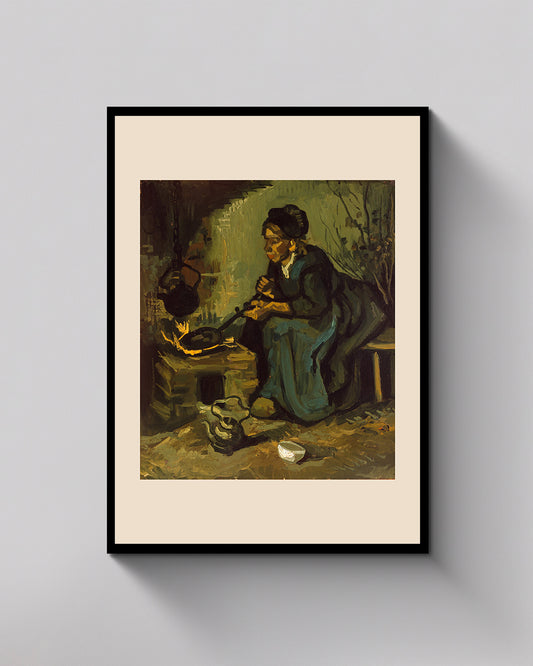 Peasant Woman Cooking by a Fireplace